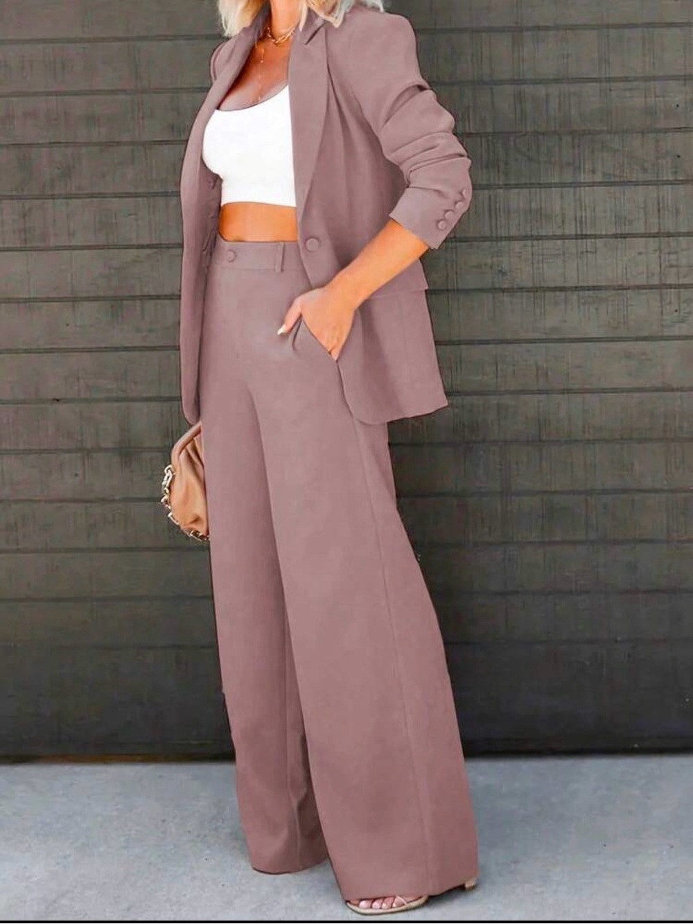 Women's Blush Pink Tailored Wide-Leg Pants - Picture 2 of 5